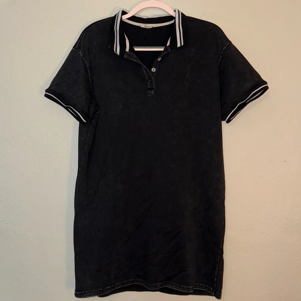 POL Classic Black Acid Wash Polo Dress - Women's Size Medium - Picture 1 of 9
